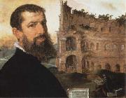 Maerten van heemskerck Self-Portrait of the Painter with the Colosseum in the Background USA oil painting reproduction